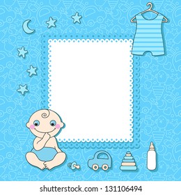 Baby Boy Announcement Card Vector Illustration Stock Vector (Royalty ...