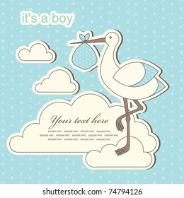 Baby Boy Announcement Card. Vector Illustration