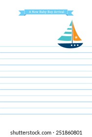 it is a baby boy announcement card with yacht illustration