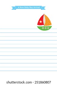 it is a baby boy announcement card with yacht illustration