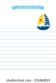 it is a baby boy announcement card with yacht illustration