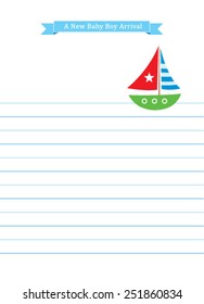 it is a baby boy announcement card with yacht illustration