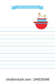 baby boy arrival announcement card with cute ship vector