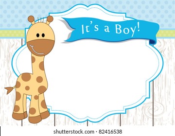 Baby Boy Arrival Announcement Giraffe Card
