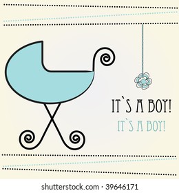 Baby boy arrival announcement retro card. Vector illustration.