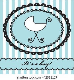  Baby boy arrival announcement retro card. Vector illustration.