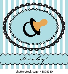 Baby boy arrival announcement retro card. Vector illustration.