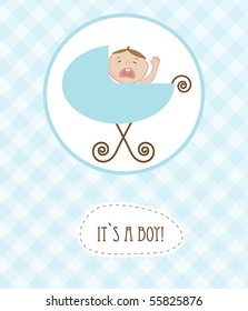 Baby boy arrival announcement retro card