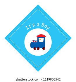 baby boy arrival announcement train vector. it is a boy baby arrival card with train vector illustration.