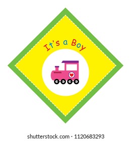 baby boy arrival announcement train vector. it is a boy baby arrival card with train cartoon vector illustration.