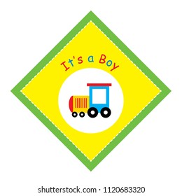 baby boy arrival announcement train vector. it is a boy baby arrival card with train cartoon vector illustration.