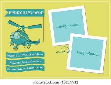 Baby Boy Arrival Card with Photo Frame  - in vector