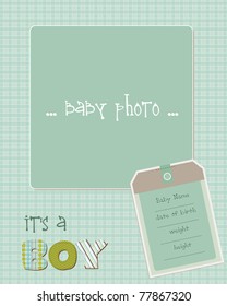 Baby Boy Arrival Card with Photo Frame in vector
