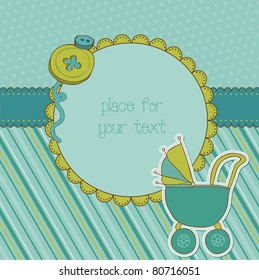 Baby Boy Arrival Card with Photo Frame and place for your text in vector
