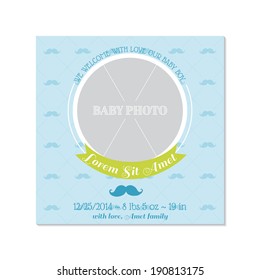 Baby Boy Arrival Card - with place for your text and photo -  in vector