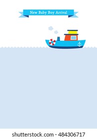 baby boy arrival card with ship graphic