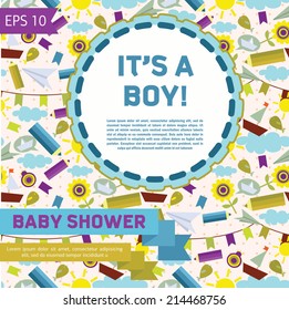 baby boy arrival card, vector illustration