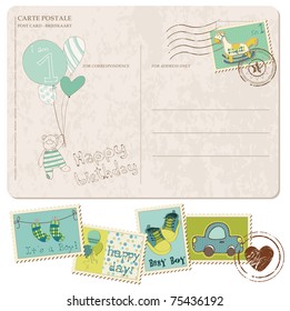 Baby Boy Arrival Postcard with set of stamps