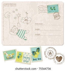 Baby Boy Arrival Postcard with set of stamps