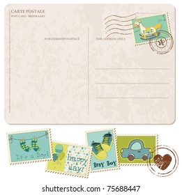 Baby Boy Arrival Postcard with set of stamps