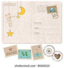 Baby Boy Arrival Postcard with set of stamps