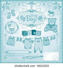 Baby Boy Arrival Set, Birth Announcement, Baby Shower Invitation