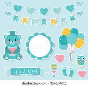 Baby Boy Arrival Vector Stickers Set