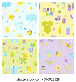 Baby Boy Background Set - Seamless Patterns - in vector