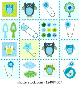 baby boy, background in stitched textile style