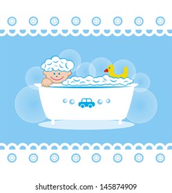 Baby boy in bathroom vector illustration