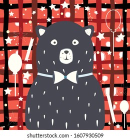 Baby Boy Birth announcement. Baby shower invitation card. Cute Bear announces the arrival of a baby boy. 