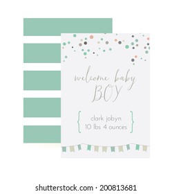 Baby Boy Birth Announcement Vector Template. 