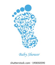 Baby boy birth card.  baby icons