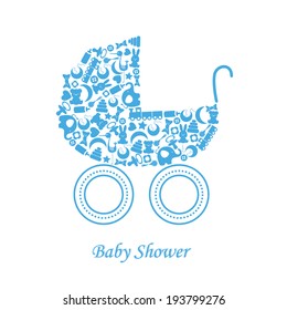 Baby boy birth card. baby icons