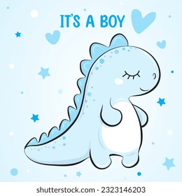 Baby boy birthday card with drawn dinosaur
