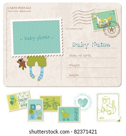 Baby Boy Birthday Postcard with set of stamps