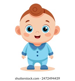A baby boy in blue clothes sitting on white background