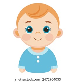 A baby boy in blue clothes sitting on white background