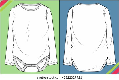 BABY BOY BODYSUIT SLEEPSUIT TEE FLAT SKETCH FASHION TEMPLATE TECHNICAL ILLUSTRATION