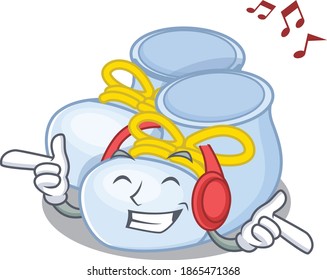 Baby boy boots Cartoon design concept listening music on headphone