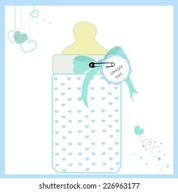 Baby boy bottle vector greeting card 
