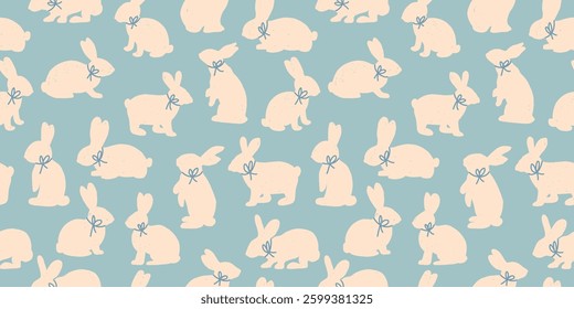 Baby boy bunnies vector seamless pattern on blue background for baby shower design