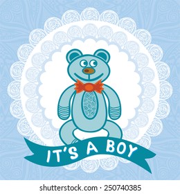 Baby boy card with bear vector illustration