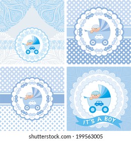 Baby boy card set vector illustration