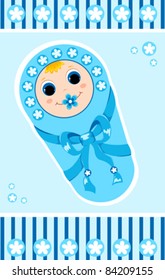 Baby boy card. Vector illustration. Isolated on white.