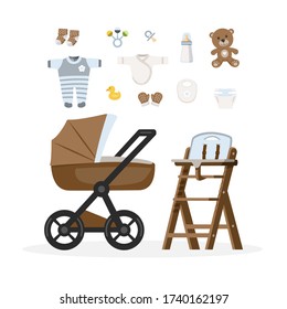 Baby boy care items. Vector illustration