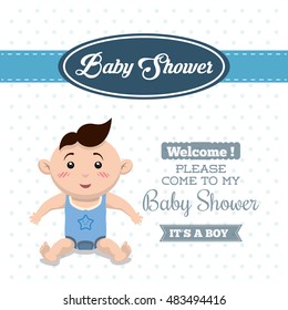 Baby boy cartoon icon. Baby shower invitation card. Colorful design. Vector illustration