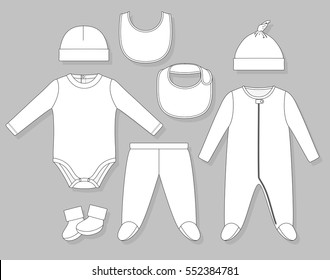 baby boy clothes set flat sketch isolated on grey background svg