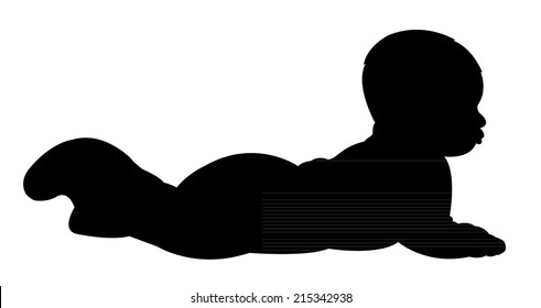 A Baby Boy Crawling, Silhouette Vector