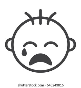 Baby Boy Cry Line Icon, Child And Infant, Vector Graphics, A Linear Pattern On A White Background, Eps 10.